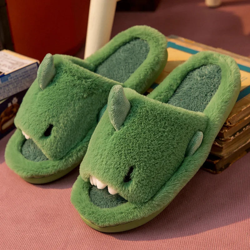 Pallene Shark Fur Slippers For Women Autumn And Winter Indoor Home Men's Soft  Cozy Slides Cartoon Open Toe Plush Cotton Slipper