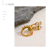 Yhpup Delicate Cubic Zirconia Heart Stainless Steel Gold Color Adjustable Fashion Open Ring High Quality Chic Charm Jewelry