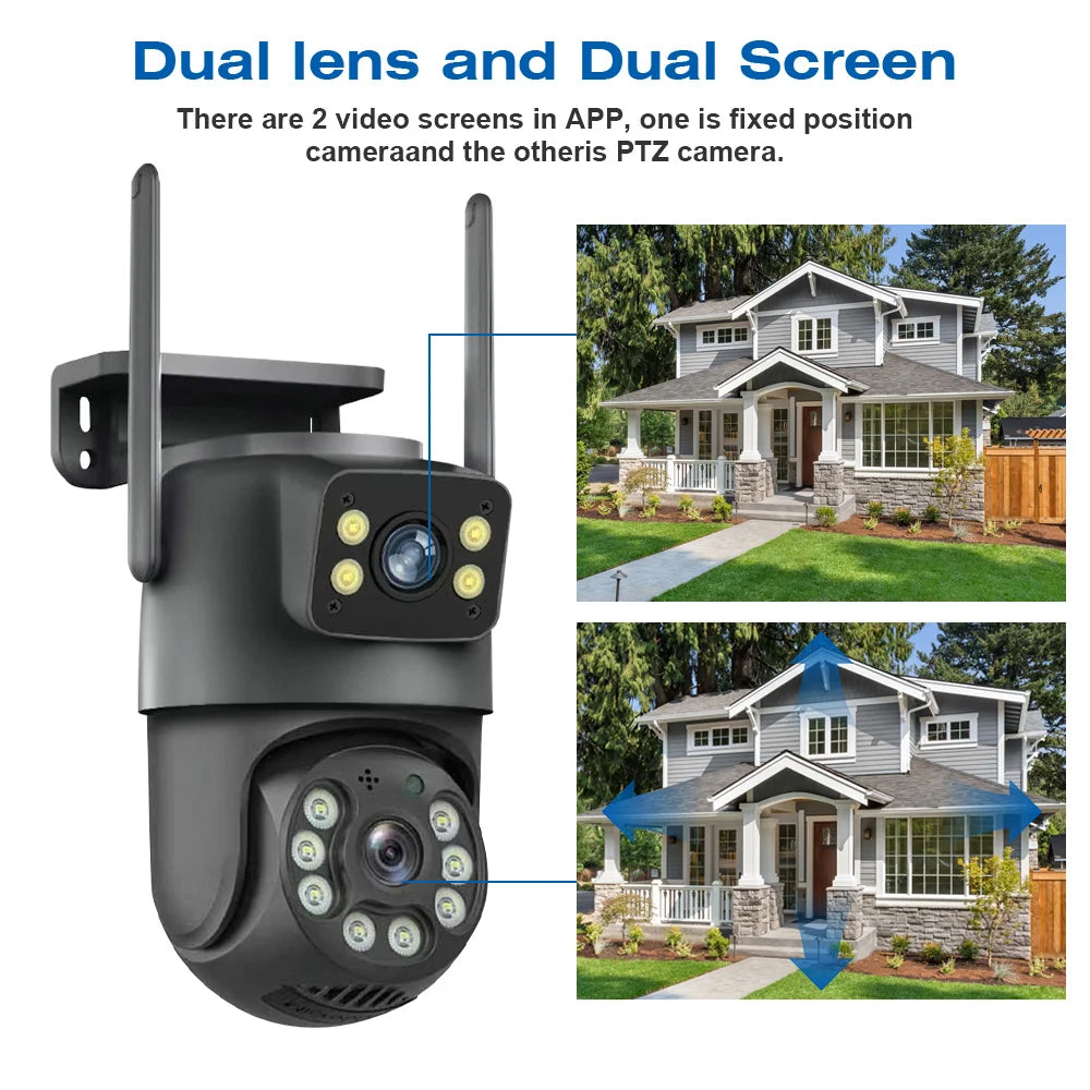 8MP WiFi Camera PTZ Dual Screens Auto Tracking Night Vision CCTV Surveillance Camera Outdoor 4MP Security IP Camera icsee
