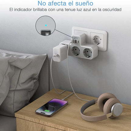 TESSAN EU Plug Power Strip with 3 AC Outlets +3 USB Ports, 6 In 1 Wall Charger Power Socket Adapter Overload Protection for Home