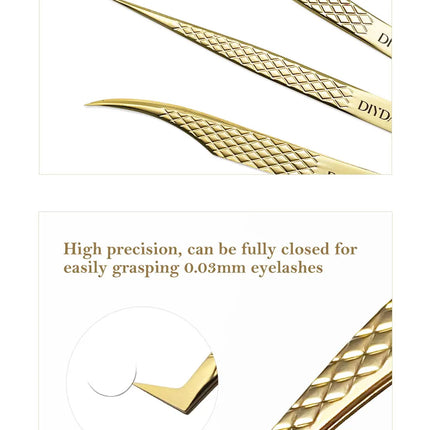 DIYDAY Anti-slip Eyelash Extension Tweezers Stainless Steel Fiber Tip Lashes Precision Tweezer for Makeup Tools