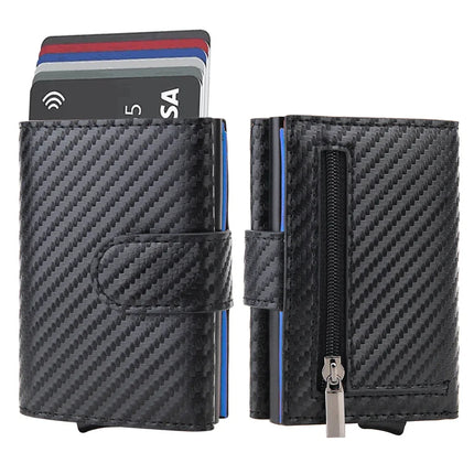 DIENQI Carbon Fiber Rfid Wallet Male Money Card Holder Pocket Mini Wallet Women Men Smart Purses Automatic Pop Up Valet Walet