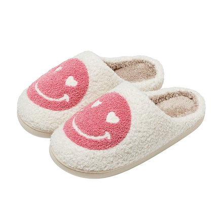 Women Home Winter Slippers Smile Face Heart Eye Style Fluffy House Cute Print Gift Fleece Flat Ladies Indoor HouseShoes