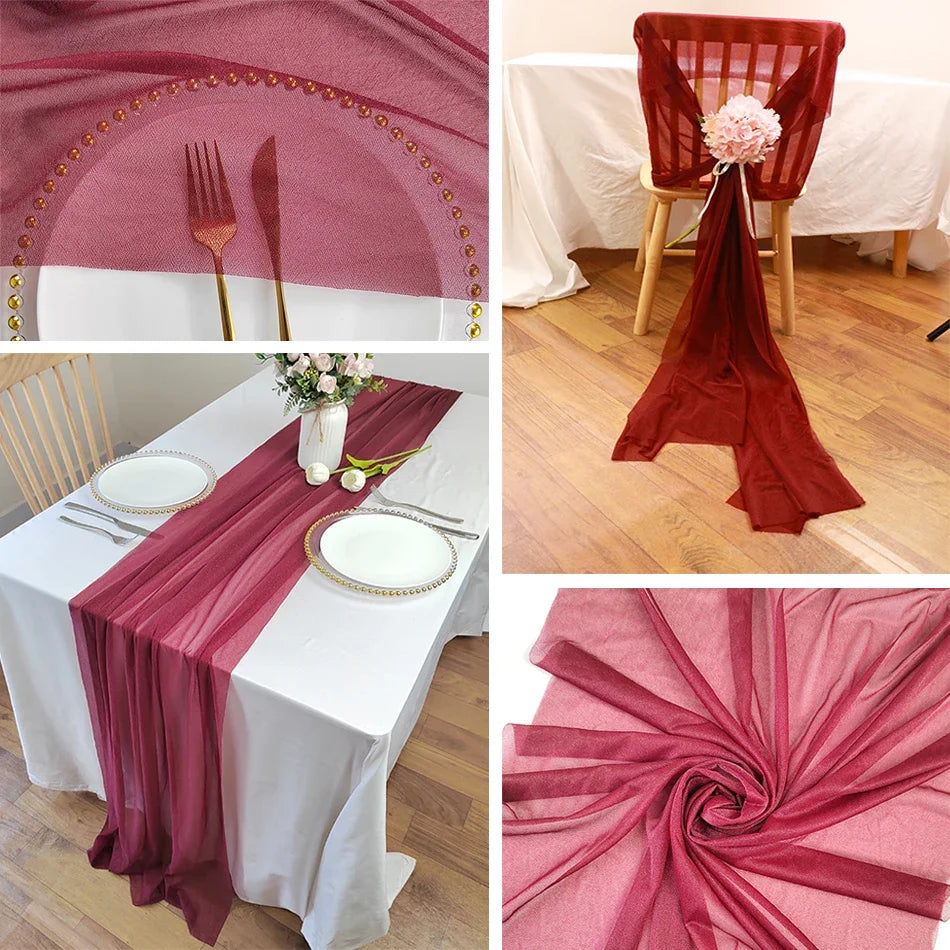 Chiffon Table Runner Sheer Fabric Silk for Boho Sheer Fabric Wedding Arch Overlay Draping Decoration Birthday Party Table Decor