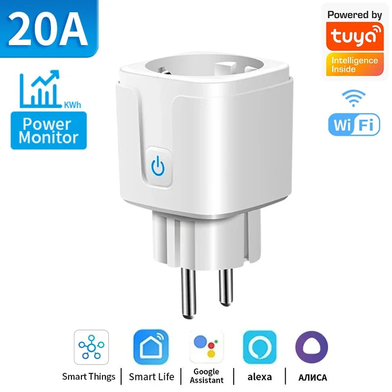 Tuya WIFI Smart Socket EU 16A/20A Wifi/Zigbee Smart Plug With Power Monitoring Smart HomeVoice Control Support Google Home Alexa