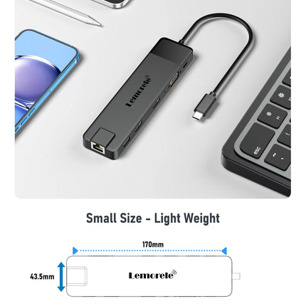 Lemorele 4K USB Hub USB C to Dual HDMI VGA Gigabit Docking Station USB 3.0 VGA Adapter SD Card Readers  for Windows MacBook Air