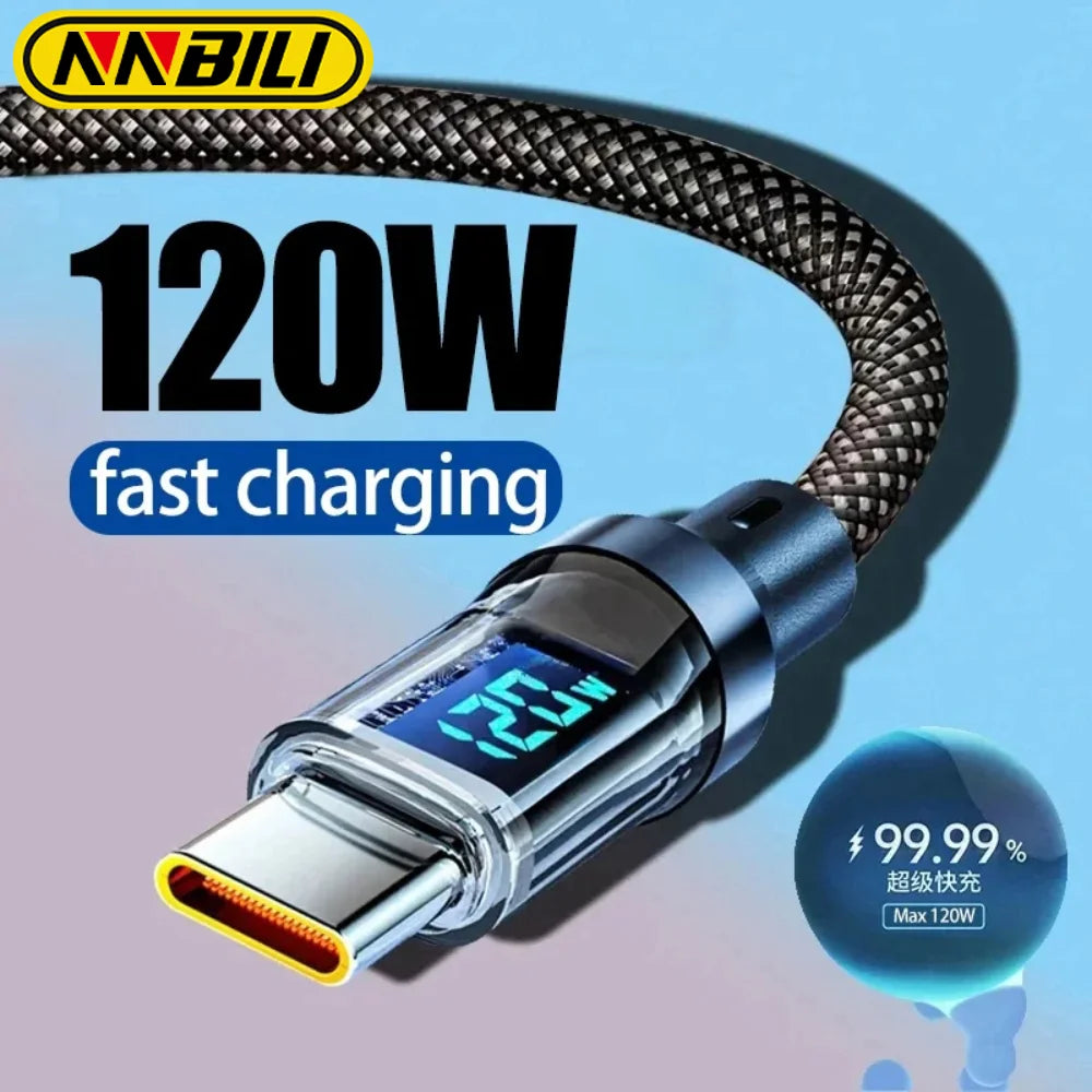 NNBILI New 120W LED Digital Display Quick Charge USB Type C Cable For Samsung Xiaomi POCO Redmi Huawei Fast Charging Data Cord