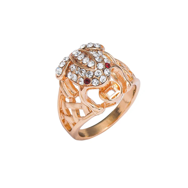 1pcs Golden Toad Ring for Wealth, Full Diamond for Good Luck, Fashion Finger Ring