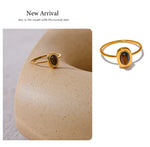 Yhpup Fashion Natural Stone Stainless Steel Oval Thin Chic Ring Women 18K PVD Plated Waterproof Jewelry Accessories 2024 Gift