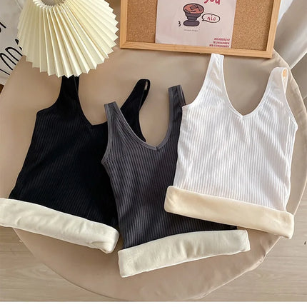 Camisole Warm Sling Vest Top Bottoming Cloth Winter Velvet Thickened Undershirt Women Solid Color Slim Cozy Thermal Underwear
