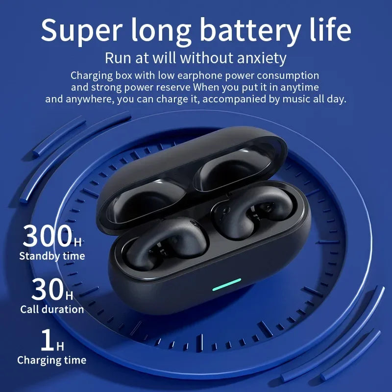 T75 Sport Bone-Conduction Bluetooth 5.3 Earphones HiFi Sound Wireless Headphones Earclip Waterproof Open Ear Headset Earring