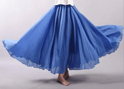 Women's Elegant High Waist Linen Maxi Skirt 2023 Summer Ladies Casual Elastic Waist 2 Layers Skirts saia feminina 20 Colors SK53
