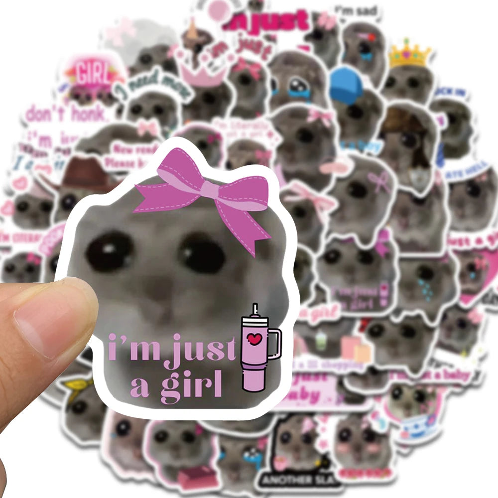 56PCS Sad Hamster Meme Cute Mouse Fun Pattern Sticker Aesthetic Kawaii Decals Cute Cartoon Laptop Luggage Bicycle Diary Stickers
