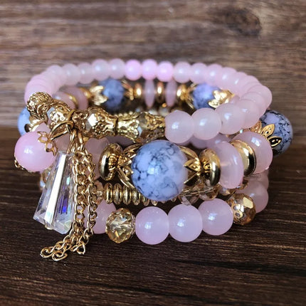4Pcs Set Korean Boho Multicolor Crystal Beads Rope Bracelets for Women Girls Ethnic Heart Charm Wrap Bangle Pulseira Feminina