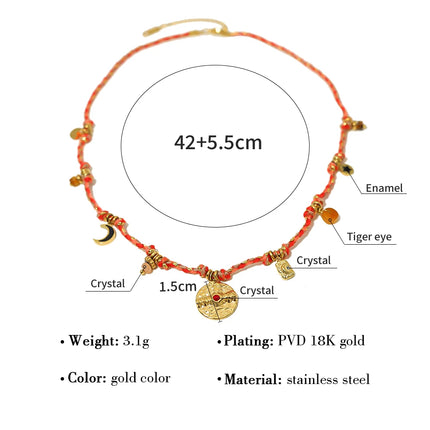 WILD & FREE Vintage Stainless Steel Charms Necklaces for Women Boho Pink Blue Rope Chains Bracelets Trendy Jewelry Sets