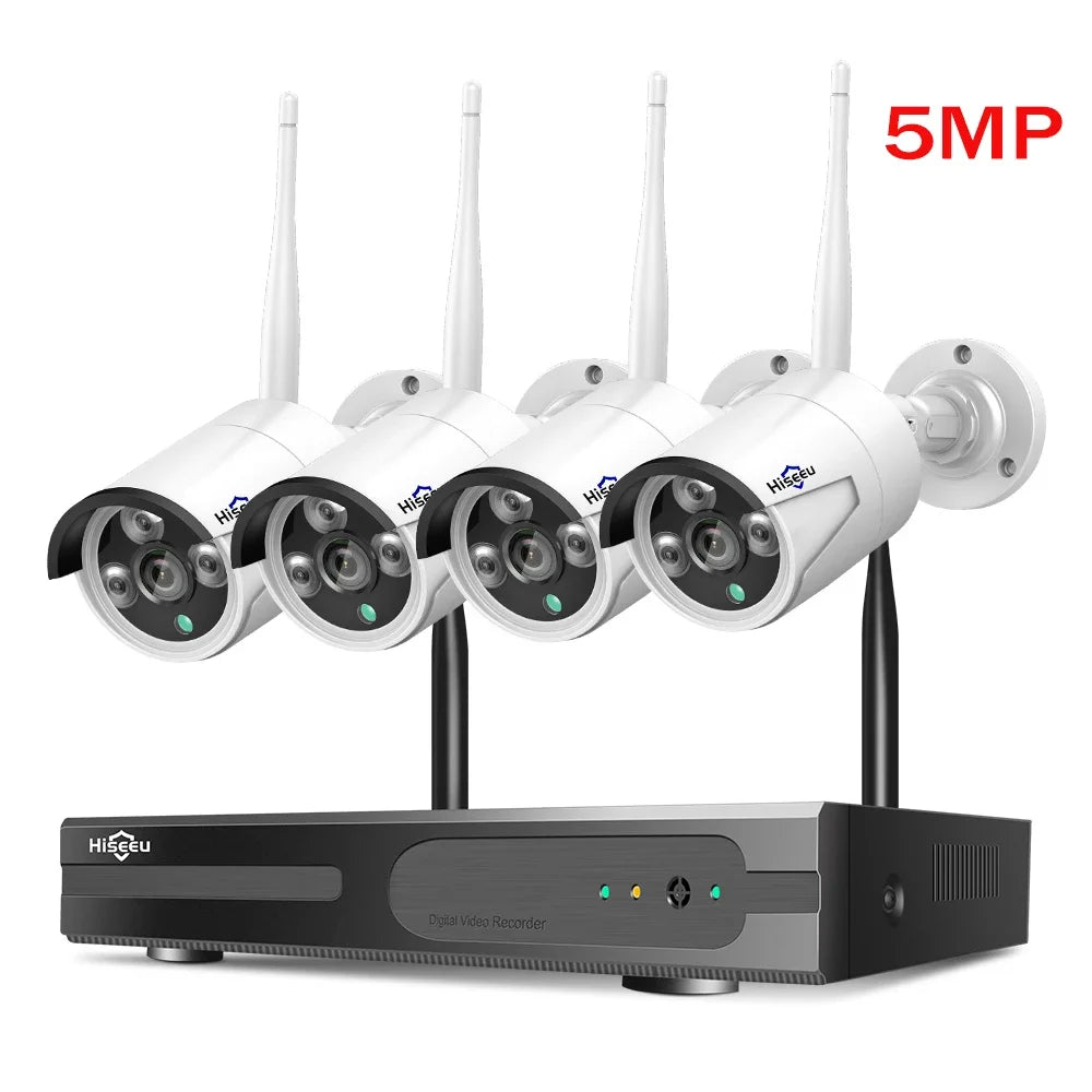 Hiseeu 5MP WiFi CCTV Camera Security System Kit 10CH NVR Recorder Set P2P Outdoor Wireless IP Cameras Video Surveillance System