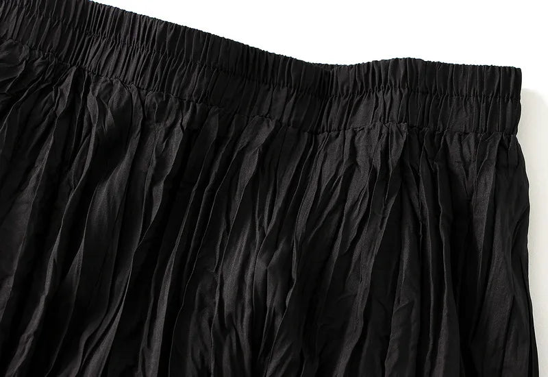UCXQ Simple Luxury Multi Solid Colors Pleated Skirt For Women's Large Hem Folds A-line Skirts Female 2024 Spring Autumn 23A7004