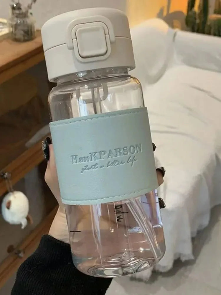 500ml Water Bottle with Straw Pop-Up Cover Leak-Proof Drinkware for Drinking Sippy Portable Cute Plastic Drinking Bottle