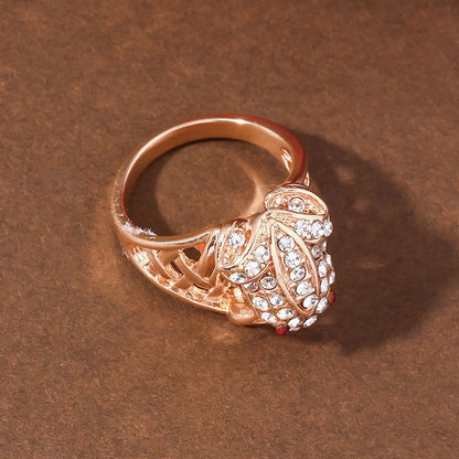 1pcs Golden Toad Ring for Wealth, Full Diamond for Good Luck, Fashion Finger Ring