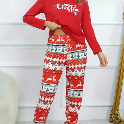 2Pcs/set women's pyjamas set long-sleeved trousers student homewear two-piece Christmas printing letter clothes girls women's cl