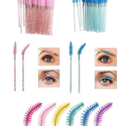 CNK 50Pcs Disposable Crystal Eyelash Brush Mascara Wands Applicator Diamond Rod Makeup Brushes for Women Eyelash Extension Tool