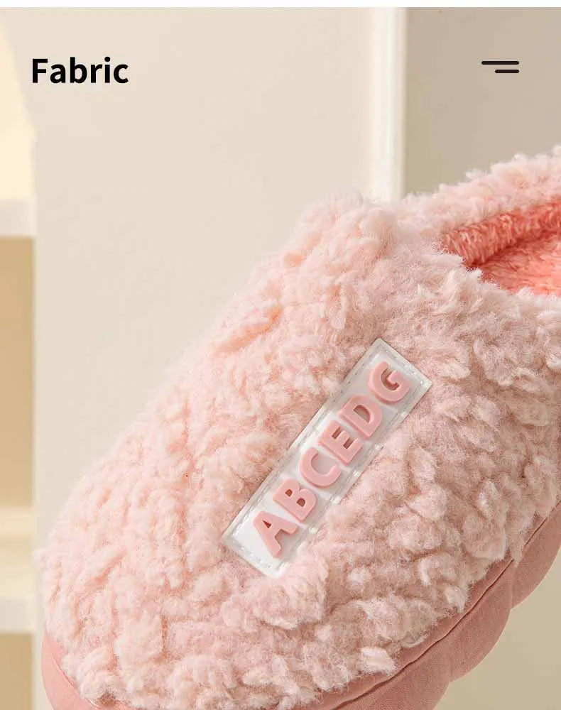 Eyriphy New Fashion Cotton Slippers For Women Winter Warm House Shoes Curly Faux Cotton Bedroom Slides Non-Slips Comfort Slipper