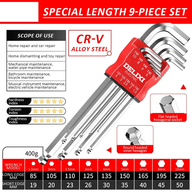 DELIXI ELECTRIC Allen Key Set，Allen Hex Wrench Screwdriver Set With Sleev Universal Torque Long Metric,for Motorcycles, Bicycles