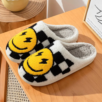 Women's Slippers Winter Warm Indoor Lightning Smile Face Cartoon Funny Soft Sole Non-slip Bedroom Comfy Flat Cotton Houseshoes