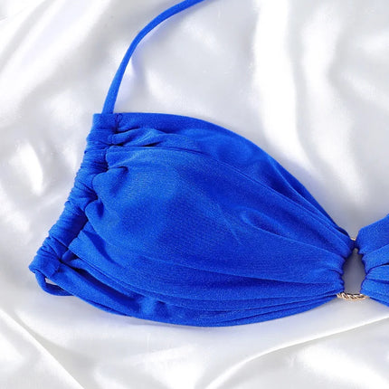 Solid Color Bikinis Push Up Swimwear Women Halter Bikini Set Shiny Swimsuit Push Up Bathing Suits Bandage Beachwear Thong