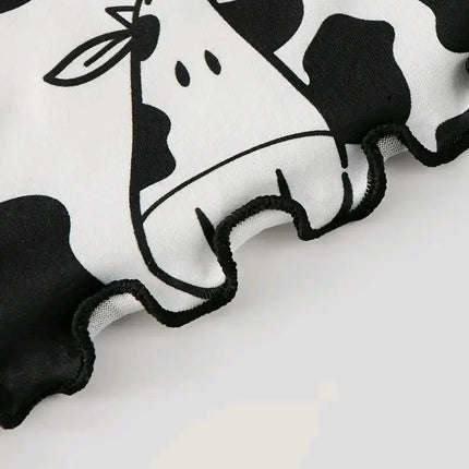Women Pajamas Sleepwear Pajama Set Sports Camisole And Shorts S M L Black Cow Cartoon Print Ventilate Soft Casual