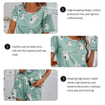 Women Pajamas Sets Short Sleeve Nightwear Top and Pants Sleepwear 2 Piece Pjs Loungewear Cartoon Print Pyjamas Set Nightwear