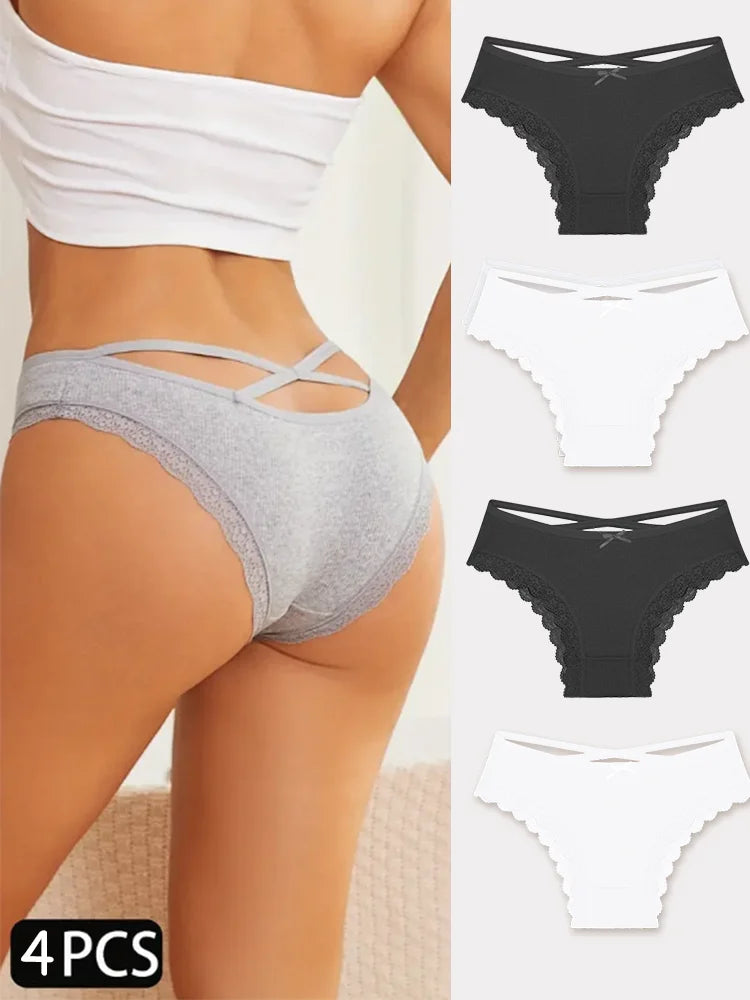 4PCS Women's Cotton Briefs Sexy Female Underpants Elasticity Comfortable Underwear Panties Lingerie S-XL  Solid Color Intimate