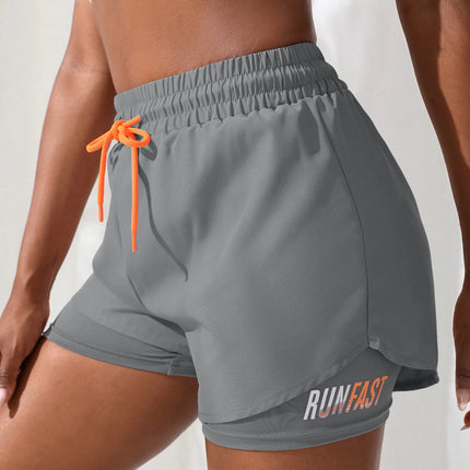 Women's High Rise Yoga Shorts With Elastic Proximity Control Running Shorts, Fake Two Pieces Pants