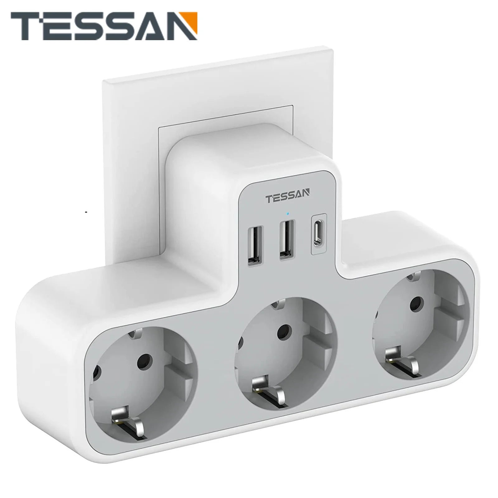 TESSAN EU Plug Power Strip with 3 AC Outlets +3 USB Ports, 6 In 1 Wall Charger Power Socket Adapter Overload Protection for Home