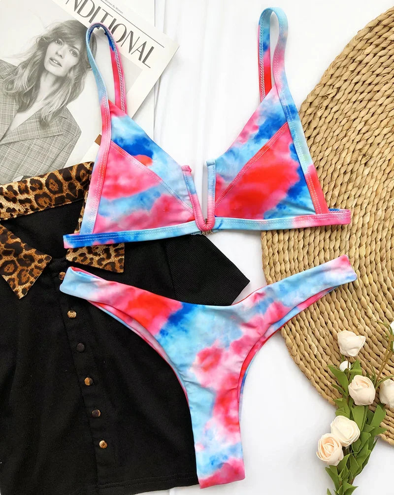 Splicing Denim V Shaped Thong Bikini Women Swimsuit Female Swimwear Two Pieces Bikini Set Bather Push Up Bathing Suit Swim Lady