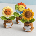 Mini Finished Crochet Roses Sunflowers Potted Emotional Support Stuffed Plants  Mother Valentine Christmas Graduation Gifts