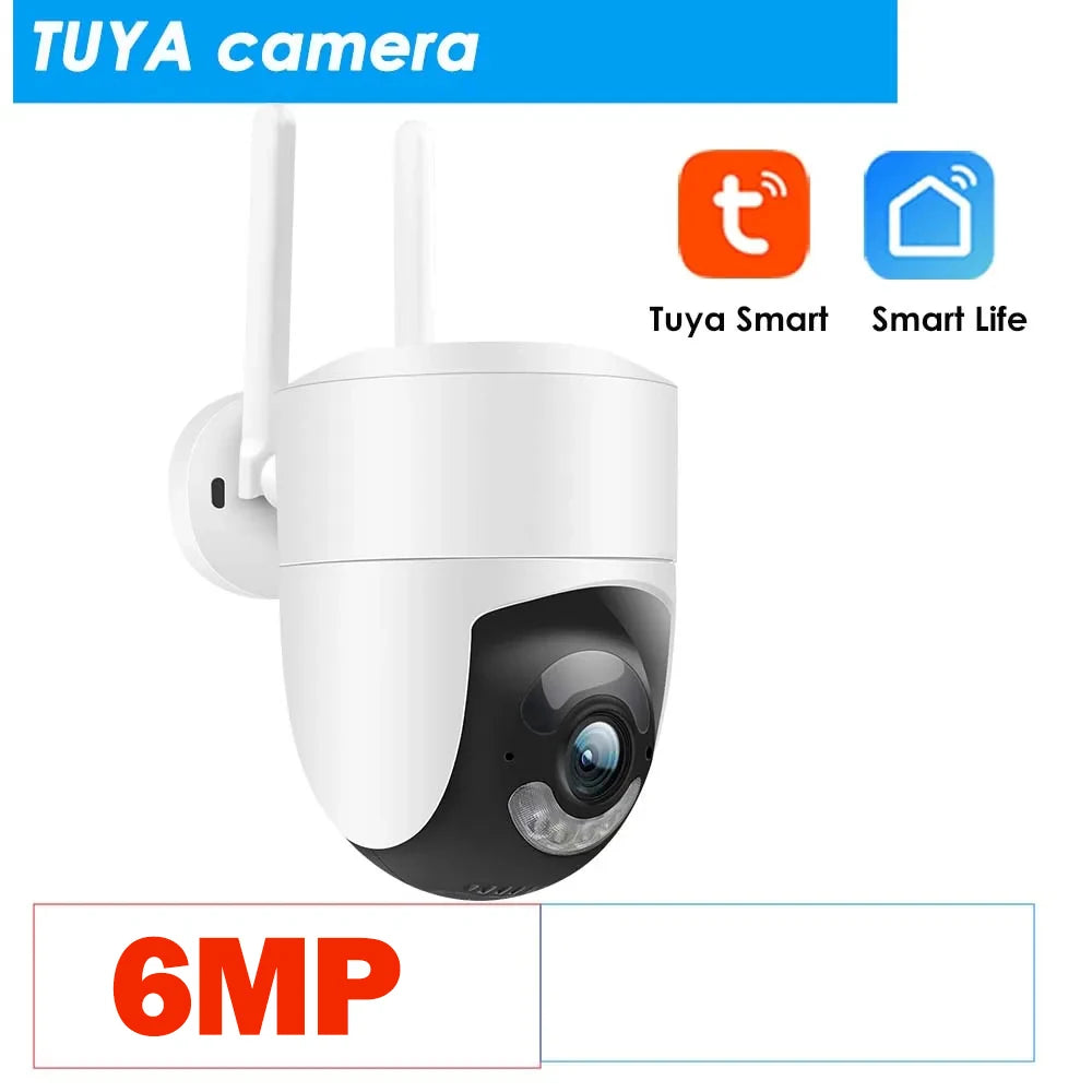 6MP Tuya WiFi Camera Outdoor 2.4G/5G Wifi Surveillance Camera Security Protection CCTV Smartlife Onvif  Alexa Google Video Cam