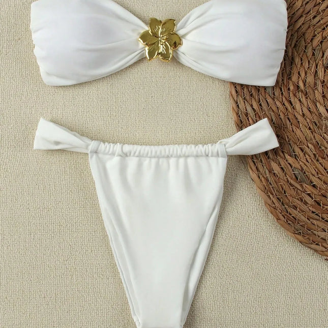 "2025 Sexy Bandeau Push-Up Bikini Set - Brazilian Thong Swimwear for Women"