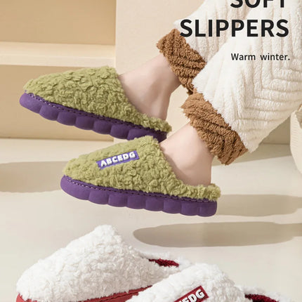 Eyriphy New Fashion Cotton Slippers For Women Winter Warm House Shoes Curly Faux Cotton Bedroom Slides Non-Slips Comfort Slipper