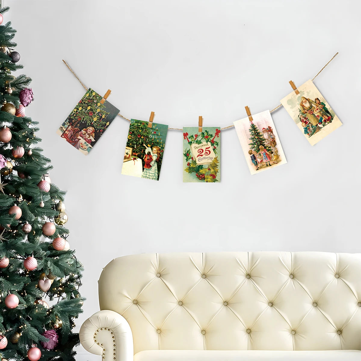 12pcs Vintage Christmas Greeting Cards Set Santa,Elk,Xmas Tree Postcard Set,Note Cards Small Card,Perfect Vintage Christmas Gift