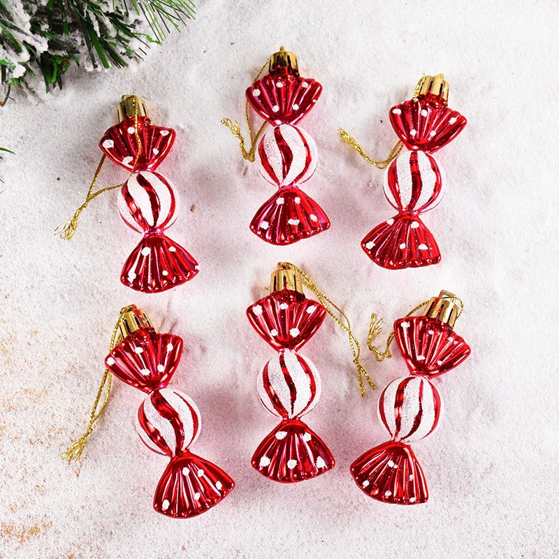6pcs/box Christmas Tree Pendant Red Star Candy Snowflake Xmas Ball Ornament New Year 2025 Home Decoration Noel Gift Navidad 2024