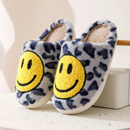 Leopard Fluffy Slippers for Home Smile Designer Platform Shoes Women 2024 Indoor Plush Sliders Warm Flats Chic Winter Footwear
