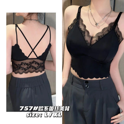 French Lace Beautiful Back Bra Fixed All-in-one Cup Comfortable and Push-up Traceless Wire-free Breast-retracting Sexy Sling