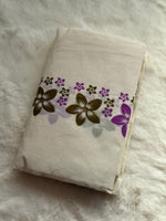 Premium Kerala Floral Set Mundu with Matching Blouse Piece – Purple Bloom Design
