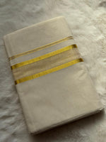 Premium Kerala Kasavu Dhoti – Double Gold Border Edition