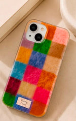 Dopamine Furry Patchwork Phone Case | Colourful iPhone Case for 17 16 15 14 13 12Pro Max 7 8 Plus XR XS X