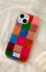 Dopamine Furry Patchwork Phone Case | Colourful iPhone Case for 17 16 15 14 13 12Pro Max 7 8 Plus XR XS X