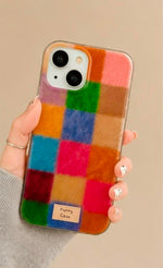 Dopamine Furry Patchwork Phone Case | Colourful iPhone Case for 17 16 15 14 13 12Pro Max 7 8 Plus XR XS X