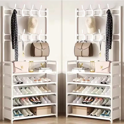 Clothes Hanger Multi-Layer Shoe Rack Doorway DIY Hat and Shoes Shelf Simple Floor-Standing Living Room Organizer Storage Racks