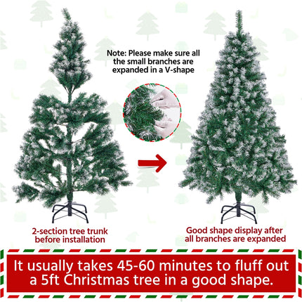 Costoffs Artificial Christmas Tree Snow Dusted Christmas Tree Hinged Lifelike Spruce Holiday Decorative Tree with Foldable Stand and PVC Tips